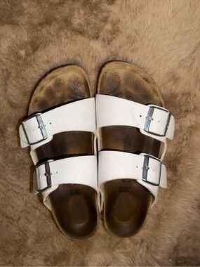Birkenstock White Double-Buckle Women's Slide Sandals